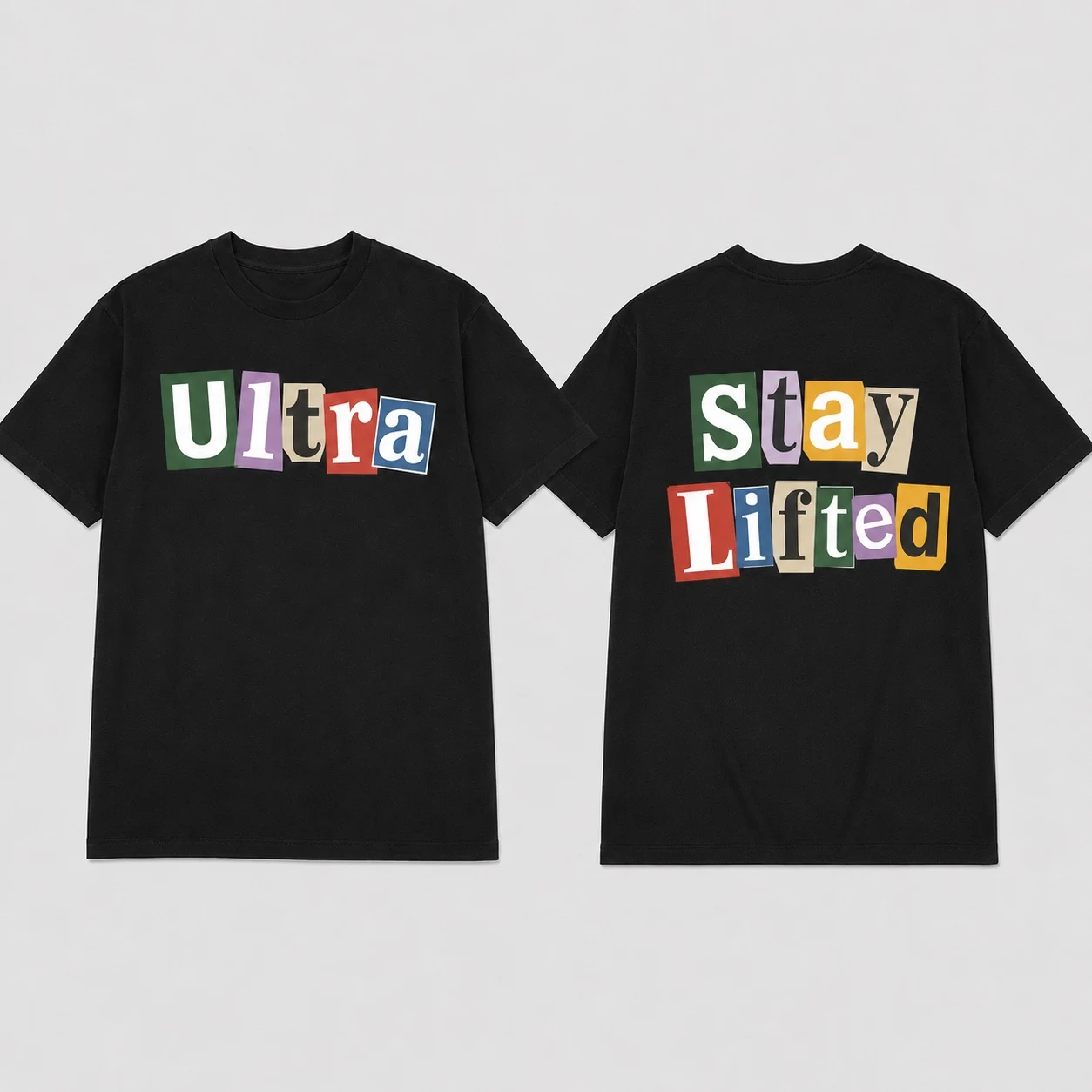 Ultra Stay Lifted black shirt front and back mockup